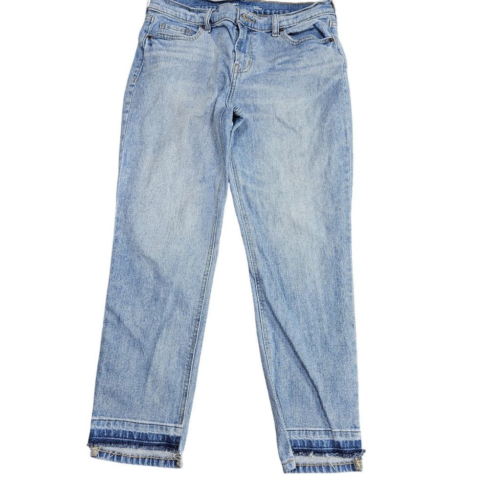 Old Navy Jeans Womens 4 Light Wash‎ Mid Rise Boyfriend Distressed Hem Denim